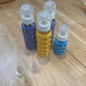 Set of 4 Lifefactory Baby Bottles and Nipples